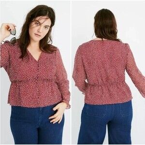 Madewell Womens Overture To In Ditsy Floral Red Plus Sz 3X Blouse Dainty